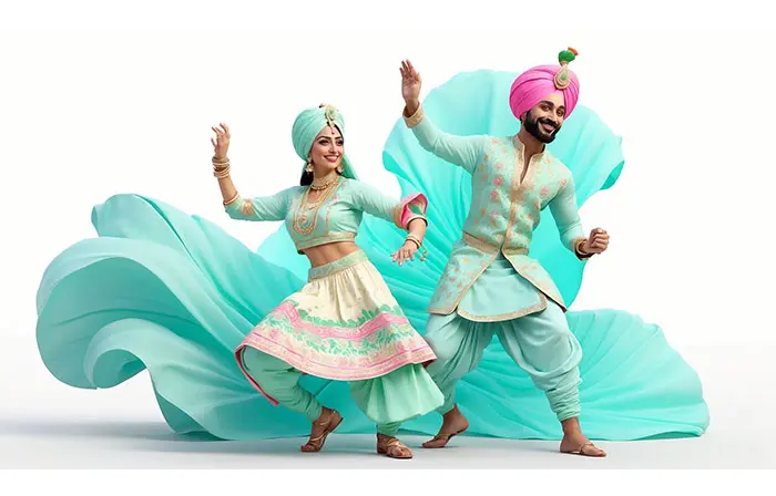 Punjabi Couple in Bhangra Dance Pose 3d Model Illustration